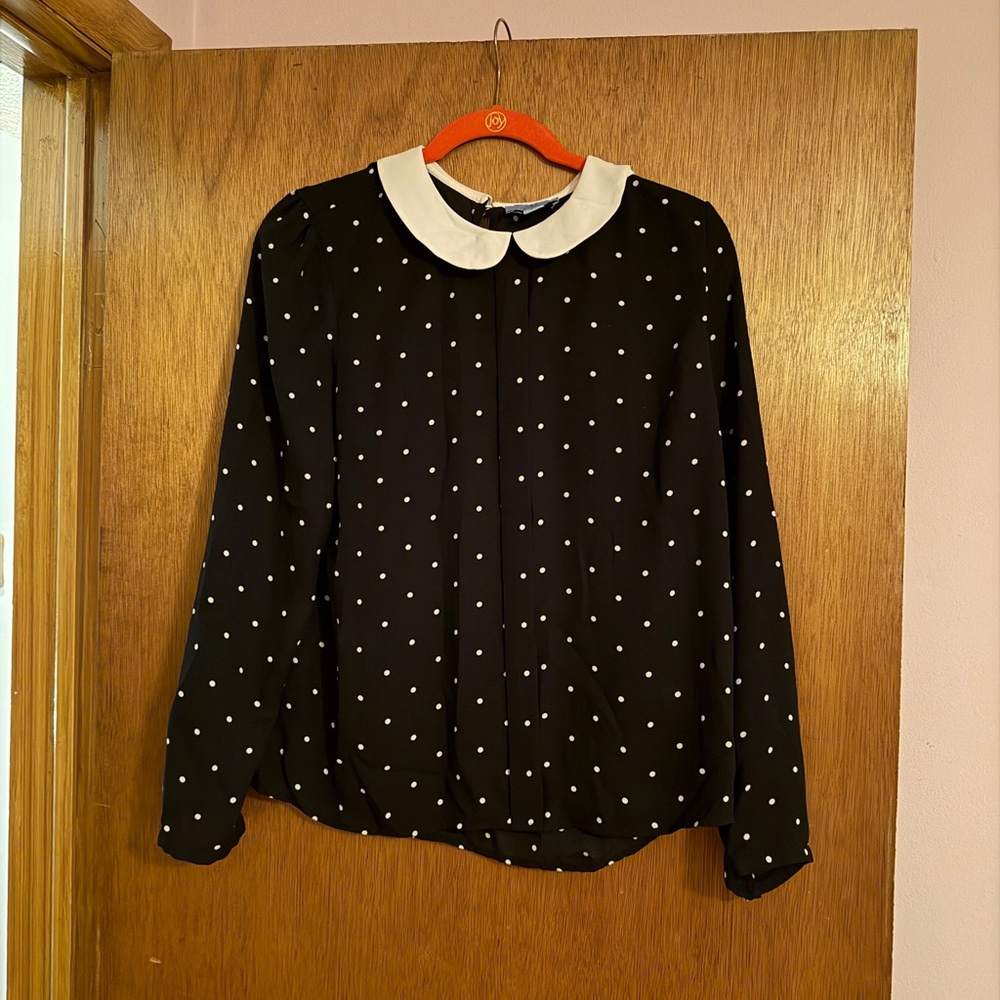 CeCe Black Polka Dot Blouse with White Peter Pan Collar